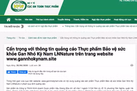 Cục An toàn thực phẩm khuyến cáo người tiêu dùng cẩn trọng với thông tin quảng cáo thực phẩm bảo vệ sức khỏe Gan Nhó Kỳ Nam LNNature (Ảnh: Minh Thúy) 