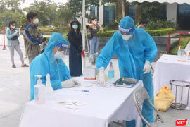 Nhân viên y tế phân loại mẫu xét nghiệm COVID-19 của người dân (Ảnh - Minh Thuý) 