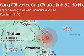 Vị trí trận động đất xảy ra vào khoảng 11h35 ngày 28/7 tại tỉnh KonTum khiến nhiều nhà cửa ở Đà Nẵng bị rung lắc