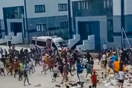 Cảnh F0 nháo nhào kéo nhau ra sân, chen lấn xô đẩy lấy thức ăn (ảnh cắt từ video)