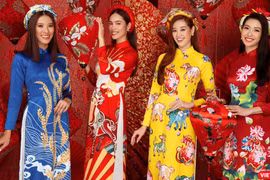 Các hoa hậu, á hậu rạng rỡ gửi lời chúc Tết Tân Sửu 2021 đến mọi người (Ảnh: Milor Trần) 