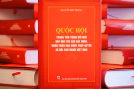Cuốn sách "Quốc hội trong tiến trình đổi mới đáp ứng yêu cầu xây dựng, hoàn thiện Nhà nước pháp quyền xã hội chủ nghĩa Việt Nam" của Tổng Bí thư Nguyễn Phú Trọng. Ảnh: Quốc hội.