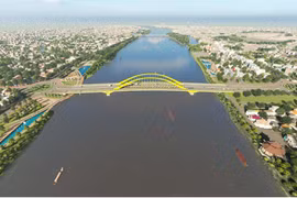 Phối cảnh phương án cầu vòm I156 nhìn về phía hạ lưu sông Hương 