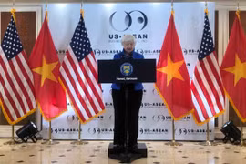 Bộ trưởng Tài chính Hoa Kỳ Janet Yellen phát biểu tại Hà Nội (ảnh: Nikkei Asian Review)