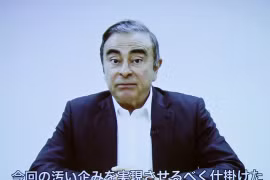 Cựu chủ tịch Nissan Carlos Ghosn trong một thông cáo báo chí bằng video sau khi chạy sang Lebanon. (Ảnh: Reuters)