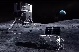 Hình ảnh mô phỏng về tàu đổ bộ mặt trăng và phương tiện thám hiểm của ispace trên mặt trăng (Ảnh: Nikkei Asia)