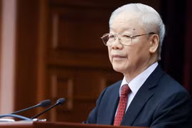 Tổng Bí thư Nguyễn Phú Trọng và các đồng chí lãnh đạo Đảng, Nhà nước đến dự phiên bế mạc Hội nghị Trung ương giữa nhiệm kỳ - Ảnh: VGP/Nhật Bắc
