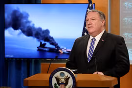 Ngoại trưởng Mỹ Mike Pompeo thông báo về vụ tấn công trên Vịnh Oman hô 13/6 (Ảnh: CNN)