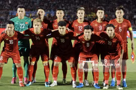 Các cầu thủ U22 Việt Nam tại trận giao hữu với U22 UAE (ảnh: Goal.com)