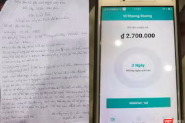 Đơn trình báo của nạn nhân và số tiền nợ phải trả thông báo qua app di động
