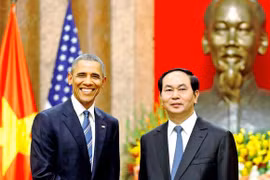 Chủ tịch nước Việt Nam Trần Đại Quang và Tổng thống Hoa Kỳ Barack Obama ở Hà Nội sáng 23/5/2016.