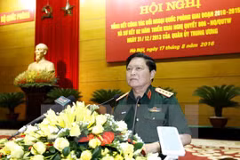 Đại tướng Ngô Xuân Lịch, Ủy viên Bộ Chính trị, Phó Bí thư Quân ủy Trung ương, Bộ Trưởng Bộ Quốc phòng phát biểu tại một hội nghị. (Ảnh: An Đăng/TTXVN)