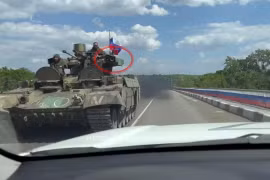 Ảnh chụp xe chiến đấu BMPT "Kẻ hủy diệt" tại Bakmut, cách Donetsk 89 km đăng trên Censor.net (Ảnh: Newtalk).