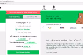 Giao diện website của Gobear Việt Nam hiện cung cấp dịch vụ so sánh thẻ tín dụng và vay tín chấp.