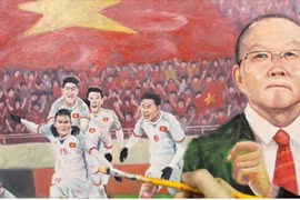 Ông Park và các học trò đã thể hiện tâm thế nhà vô địch Đông Nam Á tại Chang Arena (Họa sĩ Thành Thắng)