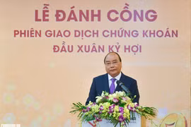 Thủ tướng Nguyễn Xuân Phúc phát biểu tại lễ khai trương hoạt động giao dịch chứng khoán đầu Xuân 2019. Ảnh: VGP/Quang Hiếu.