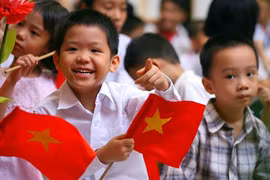 Học sinh trong lễ khai giảng tại Thủ đô Hà Nội.