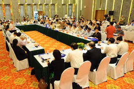 Hội nghị hiệp thương lần thứ ba do Ủy ban Trung ương Mặt trận tổ quốc Việt Nam tổ chức sáng 14/4. Ảnh: Giang Huy.