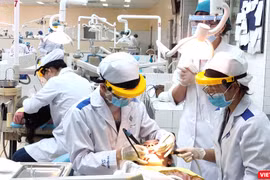 Sinh viên Khoa Răng Hàm Mặt - ĐH Y Dược TP.HCM làm việc tại khoa (Ảnh: Hòa Bình) 