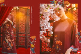 Tranh Tứ Bình được đưa lên áo dài xuân xinh lung linh đón Tết Canh Tý 
