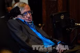 Nhà khoa học Stephen Hawking trong một cuộc họp báo ở thủ đô London, Anh. Ảnh: AFP/TTXVN