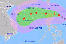 Dự báo hướng đi của bão Yinxing.