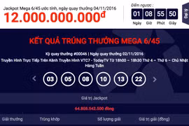 Số tiền chính xác của giải Jackpot tại kỳ quay thưởng ngày 2/11 là 64.808.542.500 đồng. (Ảnh: Vietlott)