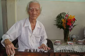 NSND Viễn Châu - danh cầm Bảy Bá bên cây đàn tranh sau đợt bạo bệnh năm 2012. 