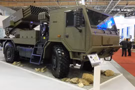 Pháo phản lực BM=21MT của Cộng hòa Sec trong triển lãm. Ảnh Defense Express. 