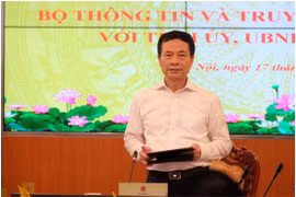 Bộ trưởng Bộ TT&TT Nguyễn Mạnh Hùng phát biểu tại Hội nghị. ảnh MIC