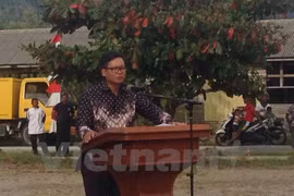 Đại sứ Việt Nam tại Indonesia Hoàng Anh Tuấn phát biểu tại buổi lễ. (Ảnh: Đỗ Quyên/Vietnam+)