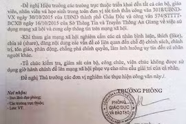 Công văn của Phòng Giáo dục và Đào tạo TP Châu Đốc, An Giang. Ảnh: CTV