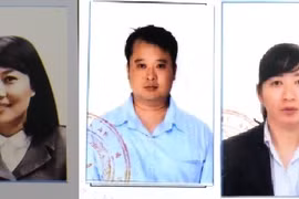 Từ trái qua phải, 3 bị can Trần Thị Kim Chi, Lê Vương Hoàng, Nguyễn Thị Minh Huệ, Nguồn ảnh: Bộ Công An