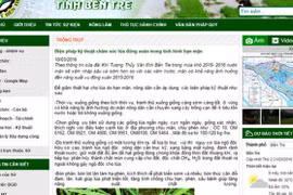 Màn hình chụp lại website Sở Nông nghiệp và phát triển nông thôn Bến Tre ngày 21-3, với bản tin “Biện pháp kỹ thuật chăm sóc lúa đông xuân trong tình hình hạn mặn”, khi mà hầu hết diện tích lúa của Bến Tre đã mất trắng.
