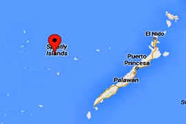 Hình ảnh từ Google Map cho thấy vị trí của đảo Quirino (Jackson), một rạn san hô vòng cách tỉnh Palawan, Philippines 140 hải lý về phía tây. Nguồn: PhilStar