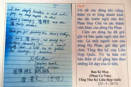 Lưu bút của ông Ban Ki-moon ở nhà thờ họ Phan Huy. 