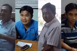 3 cán bộ Thanh tra giao thông (trái) và đối tượng Nguyễn Văn Cẩn