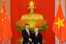 Tổng bí thư Nguyễn Phú Trọng và Tổng bí thư, Chủ tịch Trung Quốc Tập Cận Bình tại cuộc hội đàm. Ảnh: VGP.