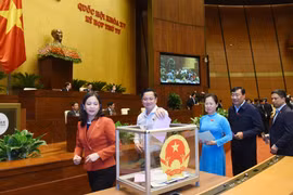 Các đại biểu Quốc hội bỏ phiếu kín về việc miễn nhiệm Bộ trưởng Bộ GTVT Nguyễn Văn Thể và Tổng Kiểm toán Nhà nước Trần Sỹ Thanh.