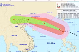 Dự báo vị trí và đường đi của Bão số 6. Ảnh Nchmf.gov.vn