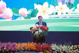 Tổng Bí thư, Chủ tịch nước Lào Thongloun Sisoulith phát biểu tại lễ kỷ niệm. (Ảnh: Bá Thành /TTXVN)