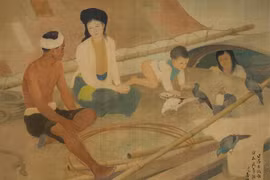 Bức Le Pécheur et Sa Famille (Gia đình ngư dân, lụa, 67cm x 110cm, 1940) của Lương Xuân Nhị bán hơn 13,8 tỷ đồng. 