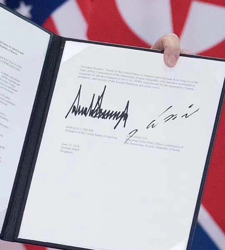 Văn bản được ký kết giữa 2 vị đứng đầu Mỹ và Triều Tiên