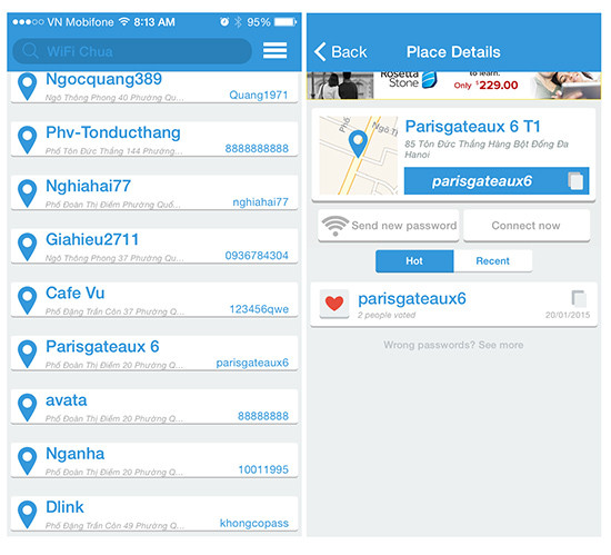 Giao diện hoạt động của ứng dụng Wifi chùa - ảnh chụp màn hình