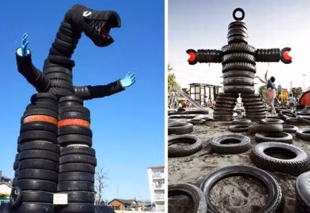 Mãn nhãn với tuyệt tác chế tạo từ lốp xe và rơm rạ của người Nhật ảnh 1 Mãn nhãn với tuyệt tác chế tạo từ lốp xe và rơm rạ của người Nhật ảnh 1