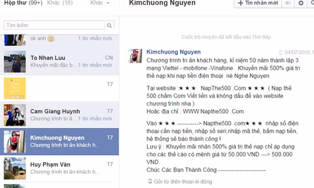 Bên phải là nội dung một tin nhắn trong khi bên trái là hàng loạt tin nhắn khác đã được gửi