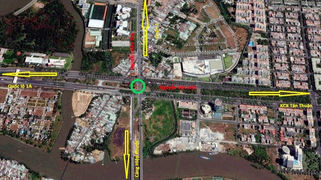 Nút giao thông sẽ xây dựng hệ thống hầm chui và đảo tròn. (Ảnh: Google Earth)
