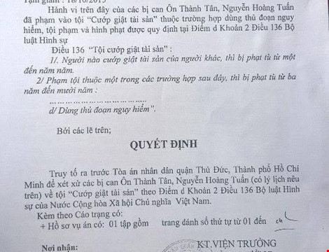 Giật bánh mì, chuối sấy 45 ngàn đồng: Bị truy tố từ 3-10 năm tù ảnh 1 Giật bánh mì, chuối sấy 45 ngàn đồng: Bị truy tố từ 3-10 năm tù ảnh 1