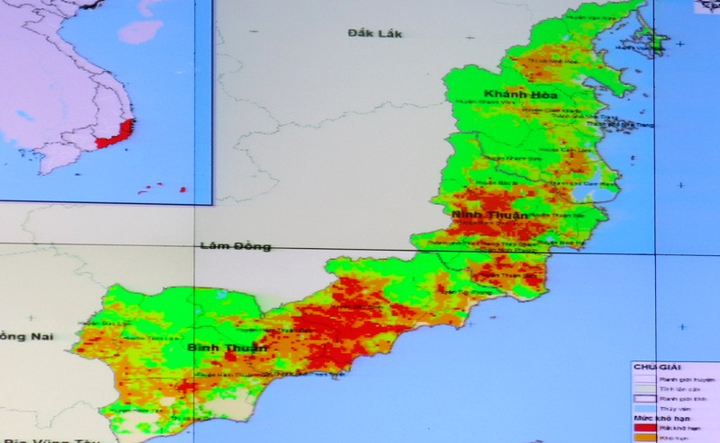 Vùng hạn hán đang lan rộng trên bản đồ các tỉnh Tây Nguyên và Trung Bộ. Vùng hạn hán đang lan rộng trên bản đồ các tỉnh Tây Nguyên và Trung Bộ.