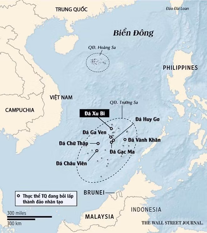 Vị trí đá Xu Bi trên Biển Đông. Đồ họa:Wall Street Journal